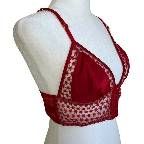 Victoria Secret Luxe Starburst Long Line Triangle Bra Red Sexy Strappy Satin M - Picture 4 of 16